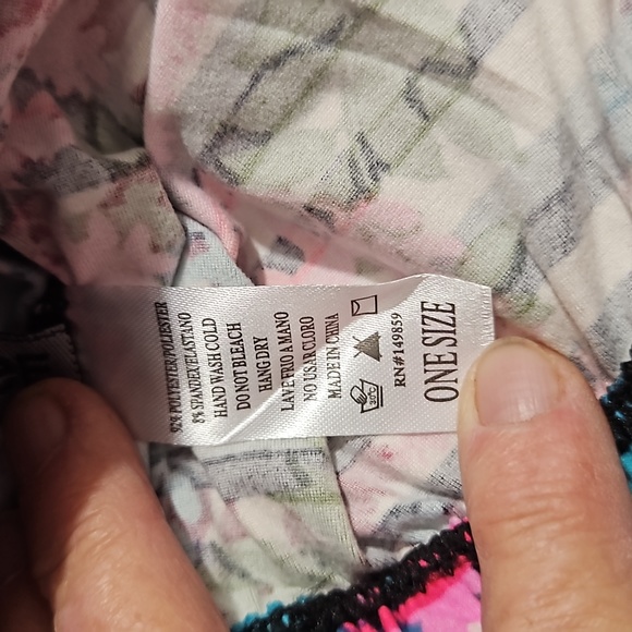 J Village Women's Knit Leggings Stripe Floral Pull On Aqua Pink Print-NWOT-OSFM - Picture 6 of 9